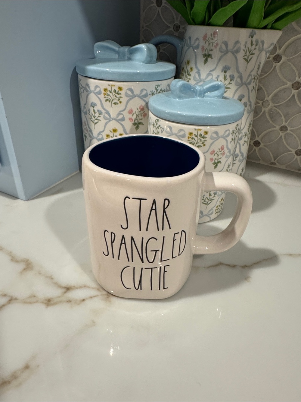 Rae Dunn Star Spangled Cutie Ceramic Coffee Mug - Blue Interior